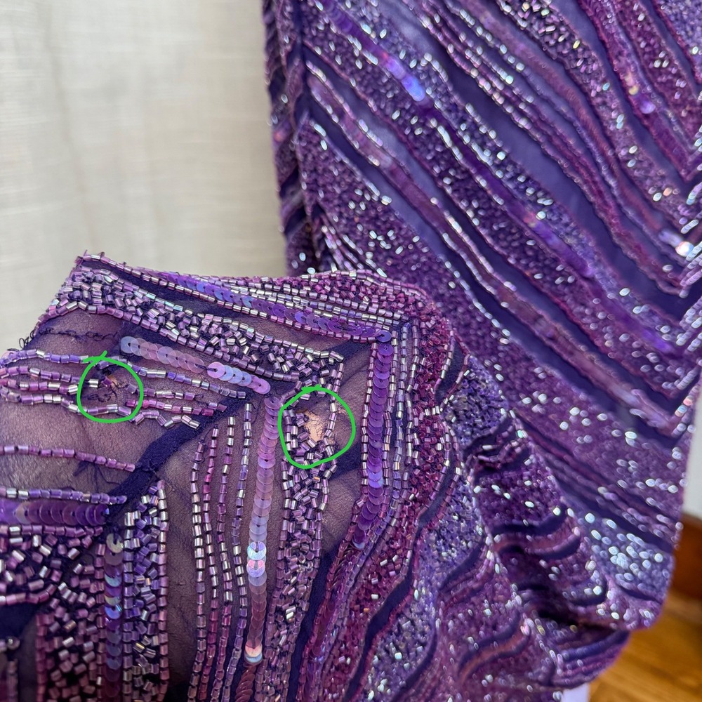 Vintage Y2K Scala Glass Beaded Silk Chevron Maxi Dress Purple Gown Womens Medium - Picture 15 of 15